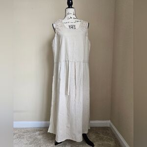 Avon Linen Blend Dress Womens L Oatmeal Sleeveless Casual Boho